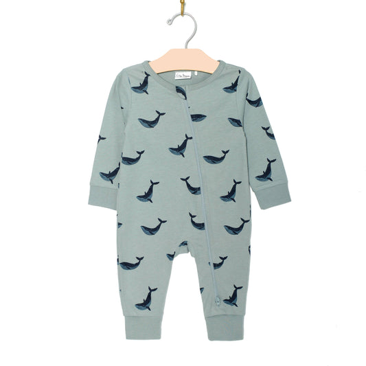 Baby Spring and Summer Zip Romper- Blue Whales