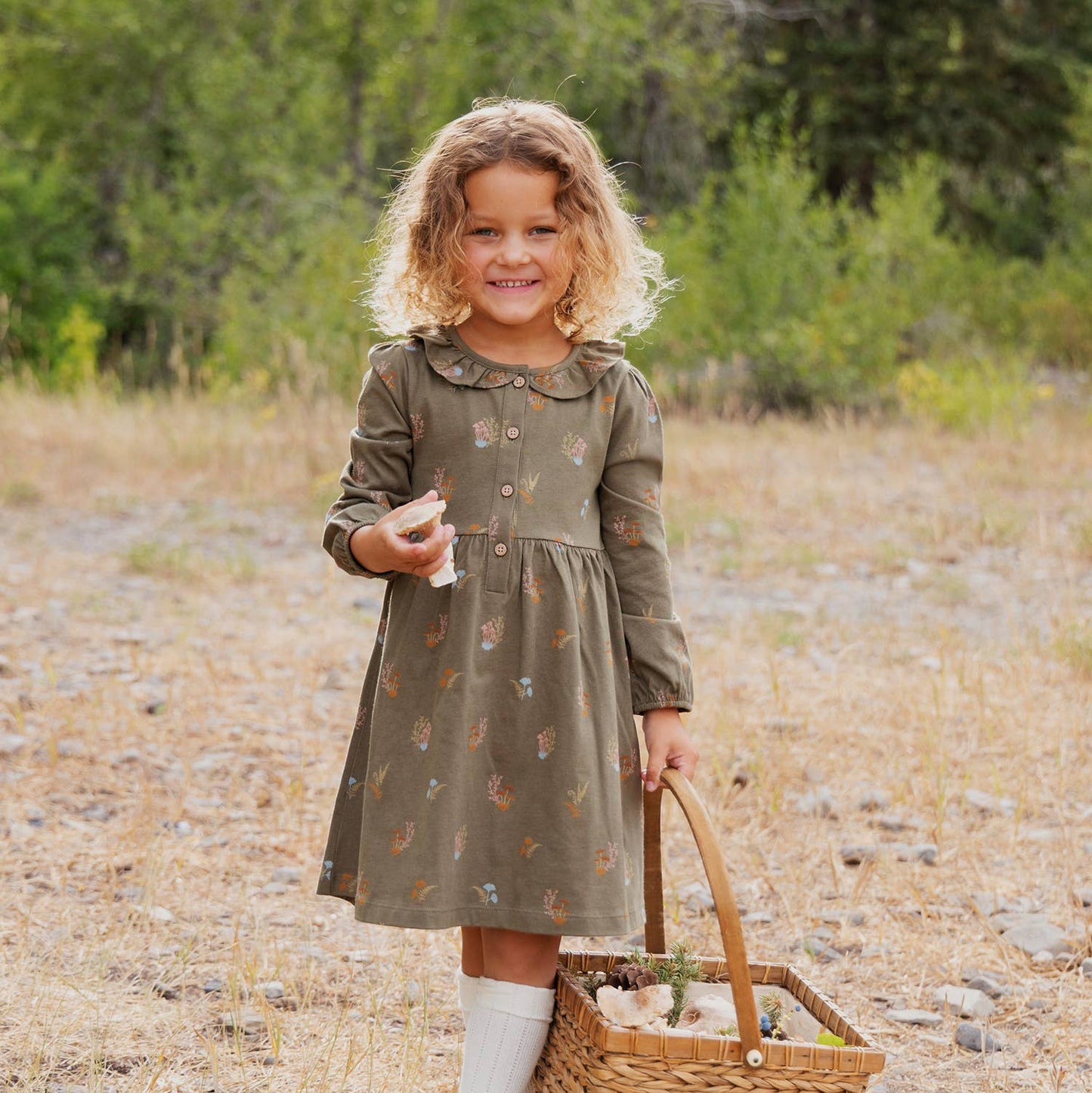 Frill Collar Dress- Lichen Mushrooms