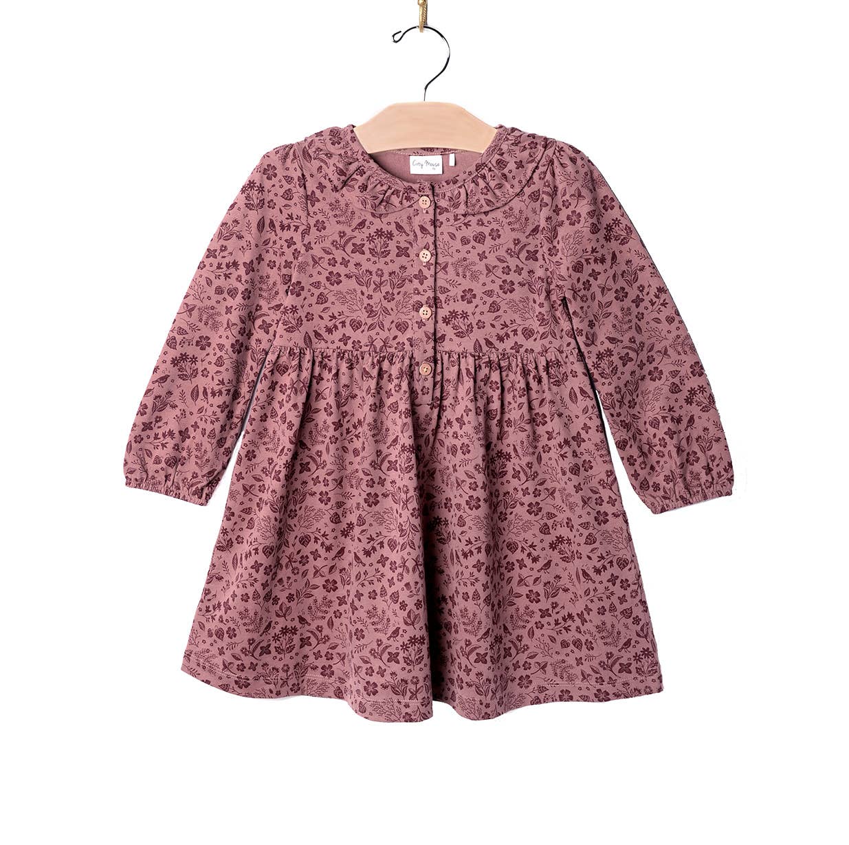 Frill Collar Dress - Fall Plum Birds