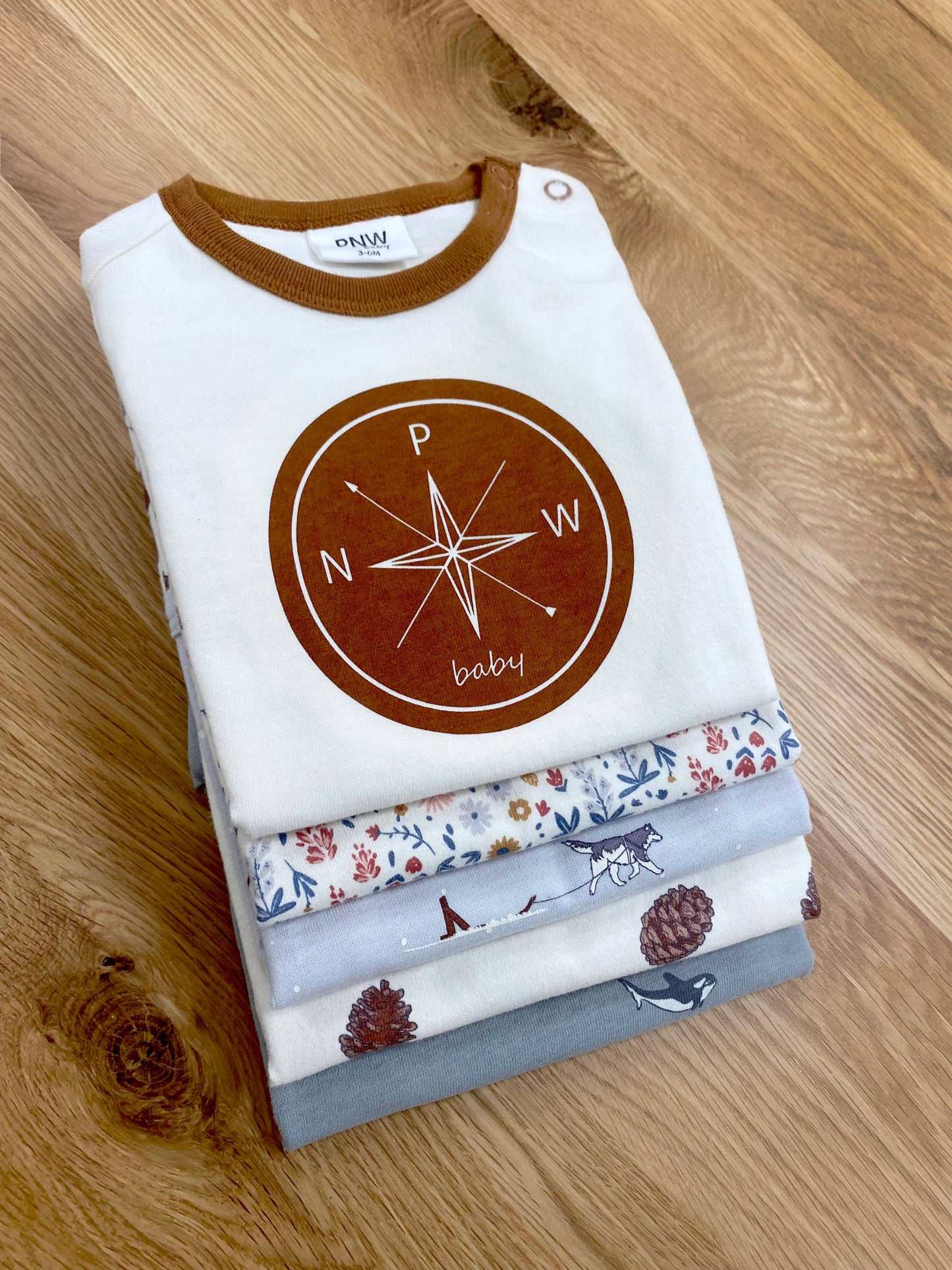 PNW Baby Gathered Button Romper- Huskies