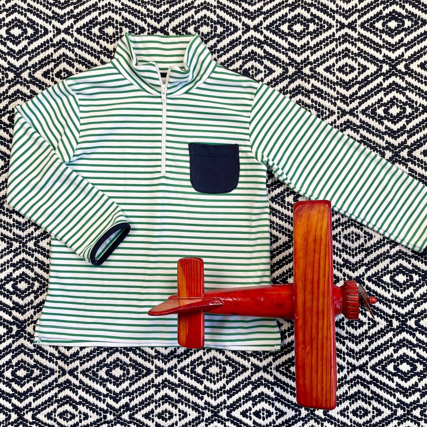 Knit Green Stripe Longsleeve Half-Zip Pullover