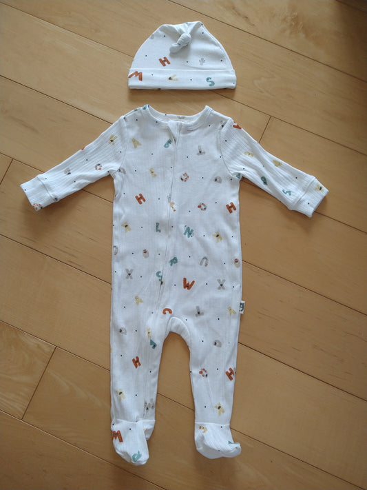 RABBIT & BEAR  Two Piece Onesie & Hat Set